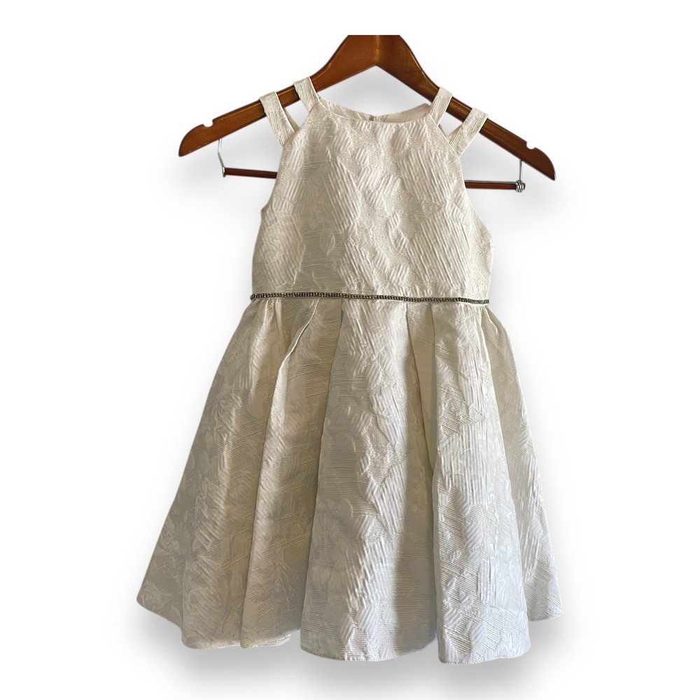 David Charles Girls Ivory Jacquard Floral Party Dress Rhinestone Bow Sz 6 Formal